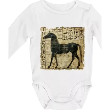 Kojenecký body Egyptské hieroglyfy kůň - Body kojenecké s dlouhým rukávem - Dlouhý r. do 3 měs ( Bílá )