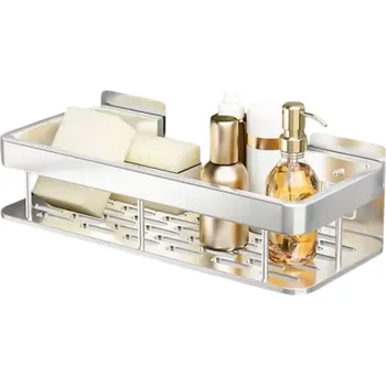 Obdélníková police do koupelny 30x13x5,5 cm Nerezová samolepicí sprchová police Bez vrtání Organizér na kosmetiku a doplňky stříbrná