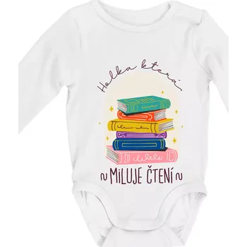 Holka, která miluje čtení - Body kojenecké s dlouhým rukávem - Dlouhý r. do 3 měs ( Bílá )