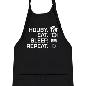 Kuchyňská zástěra Houby Eat Sleep Repeat - Dětská zástěra na vaření - Univerzální velikost ( Černá )