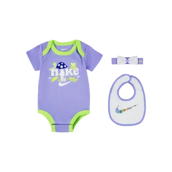 Kojenecký body Nike forest foragers headband. bodysuit & bib 3-piece set 0-6M