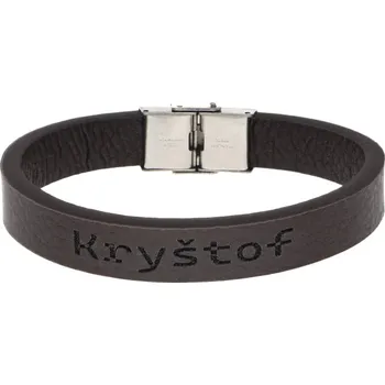 Náramek Ewena Pánský kožený náramek hnědý se jménem Kryštof + dárkové balení