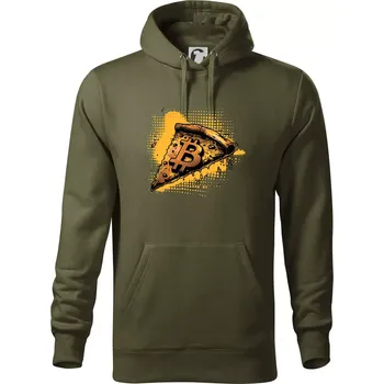Pánská mikina Bitcoin oranžová pizza - Mikina pánská Cape s kapucí - 5XL ( Military )