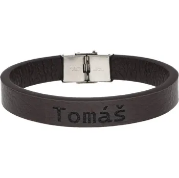 Náramek Ewena Pánský kožený náramek hnědý se jménem Tomáš + dárkové balení