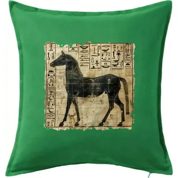Polštář Egyptské hieroglyfy kůň - Polštář 50x50 - 50x50 - Včetně výplně ( Středně zelená )
