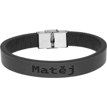 Náramek Ewena Pánský kožený náramek černý se jménem Matěj + dárkové balení