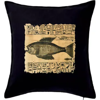 Polštář Egyptské hieroglyfy ryba - Polštář 50x50 - 50x50 - Pouze potah ( Černá )