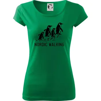 Dámské tričko Nordic walking tučňáci - vintage - Dámské triko Pure - XS ( Středně zelená )