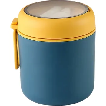 Termobox Termoska na jídlo z nerezové oceli 530 ml Izolovaná polévková krabička na oběd 10,5x12 cm Těsnící víko Nepropustná a kompaktní nádoba modrá