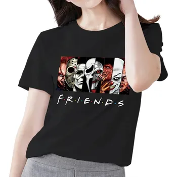 Dámské tričko Dámské tričko s hororovým potiskem Friends Kultovní postavy Filmové postavy Hororový motiv Vtipný design Krátký rukáv Streetwear styl černá XL
