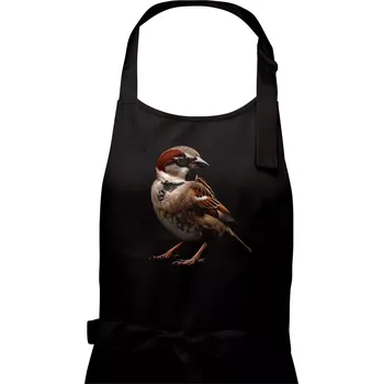 Kuchyňská zástěra Vrabec polní černá fotka - Pánská zástěra na vaření - Univerzální velikost ( Černá )