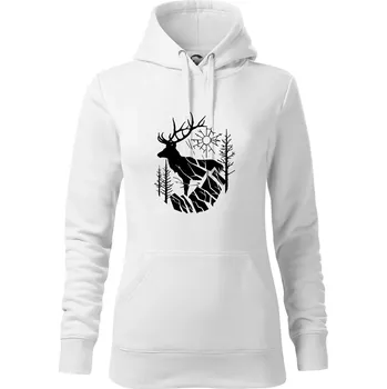 Dámská mikina Jelen v lese křivky - Mikina dámská Cape s kapucí - XS ( Bílá )