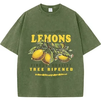 Dámské tričko s potiskem citronů Oversize styl Vintage nápis Premium Fresh Pohodlný střih Streetwear Tričko s krátkým rukávem zelená XS