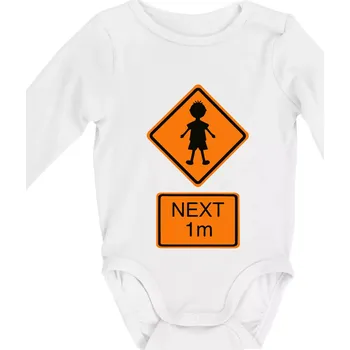 Kojenecké oblečení Pozor člověk next 1m (Moňas) - Body kojenecké s dlouhým rukávem - Dlouhý r. do 3 měs ( Bílá )