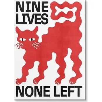 Obraz Abstraktní plakát s červenou kočkou 40x60 cm Nápis Nine Lives None Left Moderní retro plátno bez rámu Nástěnná dekorace do interiéru