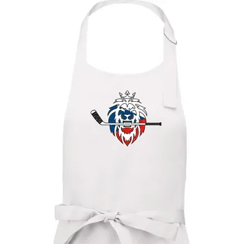 Kuchyňská zástěra Lev s hokejkou v tlamě - Česká vlajka - Dámská zástěra na vaření - Univerzální velikost ( Bílá )