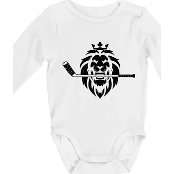 Kojenecký body Lev s hokejkou v tlamě - Body kojenecké s dlouhým rukávem - Dlouhý r. do 3 měs ( Bílá )