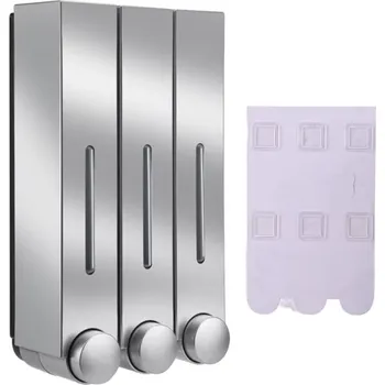 Dávkovač mýdla 3 ks nástěnný dávkovač mýdla a sprchového gelu 420 ml Samolepicí zásobník na prací prostředek 15x8x28cm Pumpička do koupelny bez vrtání stříbrná