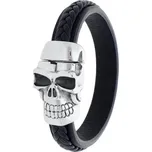 Ewena Kožený náramek s lebkou černý + dárkové balení