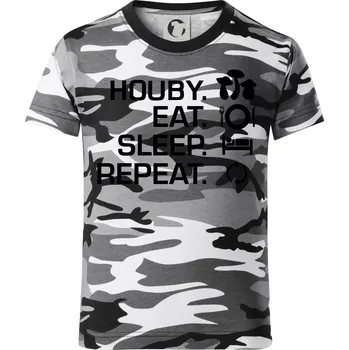 Chlapecké tričko Houby Eat Sleep Repeat - Dětské maskáčové triko - 122 cm/6 let ( Šedý maskáč )