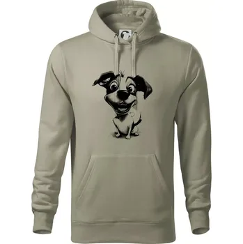 Pánská mikina Černobílá karikatura Jack Russell teriér - Mikina pánská Cape s kapucí - 5XL ( Light khaki )