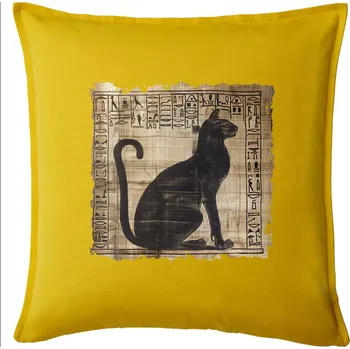 Polštář Egyptské hieroglyfy kočka - Polštář 50x50 - 50x50 - Pouze potah ( Žlutá )