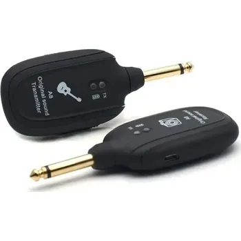 Klasická kytara Bezdrátový vysílač a přijímač A8 pro elektrickou kytaru Černý set pro bezkabelový přenos zvuku Jednoduché připojení Kytarové příslušenství