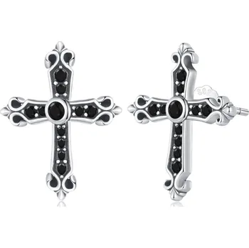 Náušnice Endy-shop Stříbrné náušnice černý křížek