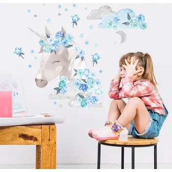 Pastelowe Love Pastelowe Love® samolepka na zeď modrý jednorožec Sada samolepek