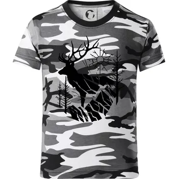 Chlapecké tričko Jelen v lese křivky - Dětské maskáčové triko - 146 cm/10 let ( Šedý maskáč )