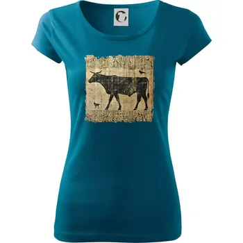 Egyptské hieroglyfy kráva - Dámské triko Pure - L ( Petrolejová )