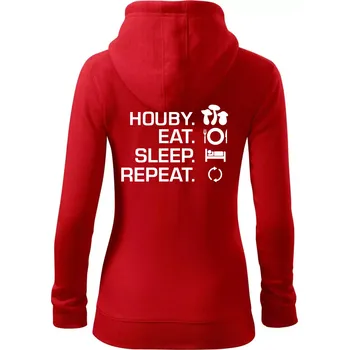 Dámská mikina Houby Eat Sleep Repeat - Dámská mikina trendy zipper s kapucí - XS ( Červená )
