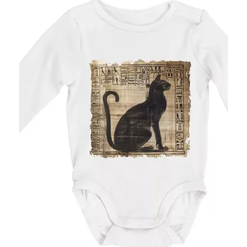 Egyptské hieroglyfy kočka - Body kojenecké s dlouhým rukávem - Dlouhý r. 3-6 měs ( Bílá )