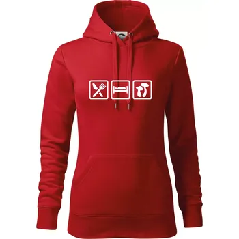 Dámská mikina Eat Sleep Houbaření - Mikina dámská Cape s kapucí - M ( Červená )