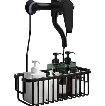 Držák na ručník Hliníková koupelnová police bez vrtání 28x10x10,5 cm Košík na vanu Sprchový organizér Stojan na kosmetiku Úložný prostor Zavěšení 36 cm černá