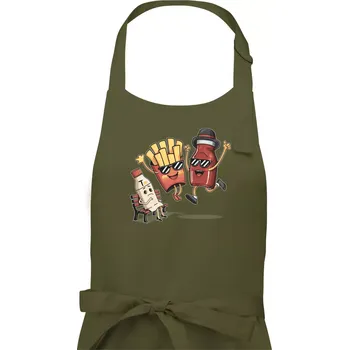 Kuchyňská zástěra Souboj o hranolky kečup tatarka - Pánská zástěra na vaření - Univerzální velikost ( Khaki )