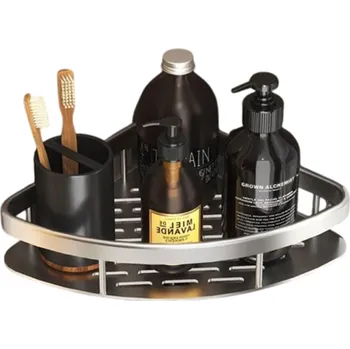 Držák na ručník Rohová sprchová police 29x22x5,5 cm Trojúhelníkový organizér do koupelny Bez vrtání Nerezový hliník Samolepicí Držák na kosmetiku stříbrná