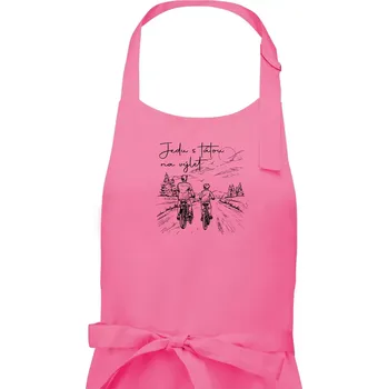 Kuchyňská zástěra Cyklistika - Jedu s tátou na výlet - Táta a syn - Pánská zástěra na vaření - Univerzální velikost ( Růžová )