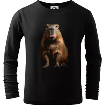 Chlapecké tričko Kapybara s vypláznutým jazykem černá fotka - Triko dětské Long Sleeve - 122 cm/6 let ( Černá )