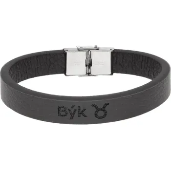 Náramek Ewena Pánský kožený náramek černý se znamením Býk + dárkové balení