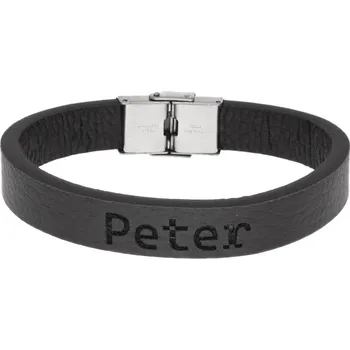 Náramek Ewena Pánský kožený náramek černý se jménem Peter + dárkové balení