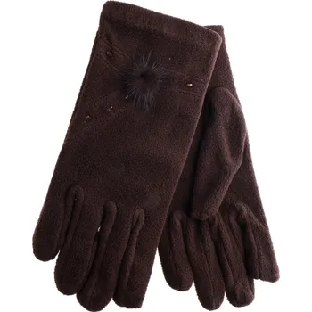 Rukavice Ewena Dámské froté rukavice s bambulou a drobnými korálky hnědé