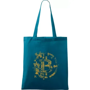 Logo bitcoin puzzle - Taška bavlněná - 42 x 38 cm ( Petrolejová )