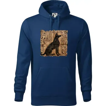 Pánská mikina Egyptské hieroglyfy pes - Mikina pánská Cape s kapucí - 3XL ( Půlnoční modrá )