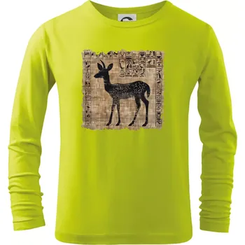 Dětská móda Egyptské hieroglyfy srnka - Triko dětské Long Sleeve - 122 cm/6 let ( Limetková )