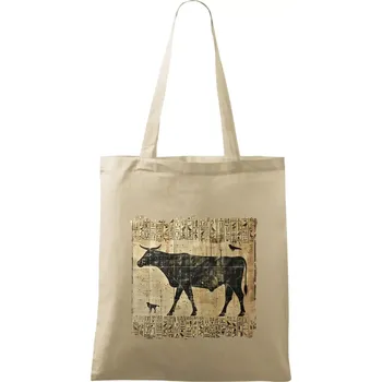 Nákupní taška Egyptské hieroglyfy kráva - Taška bavlněná - 42 x 38 cm ( Naturální )