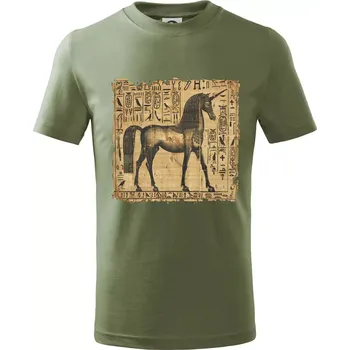Egyptské hieroglyfy jednorožec - Tričko dětské bavlněné - 146 cm/10 let ( Khaki )