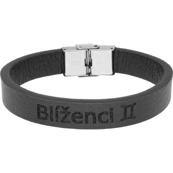 Náramek Ewena Pánský kožený náramek černý se znamením Blíženci + dárkové balení
