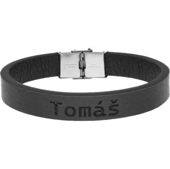 Náramek Ewena Pánský kožený náramek černý se jménem Tomáš + dárkové balení