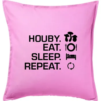 Polštář Houby Eat Sleep Repeat - Polštář 50x50 - 50x50 - Pouze potah ( Růžová )
